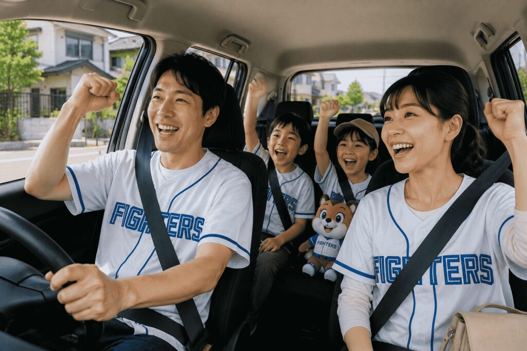 エスコンへ車で向かう家族