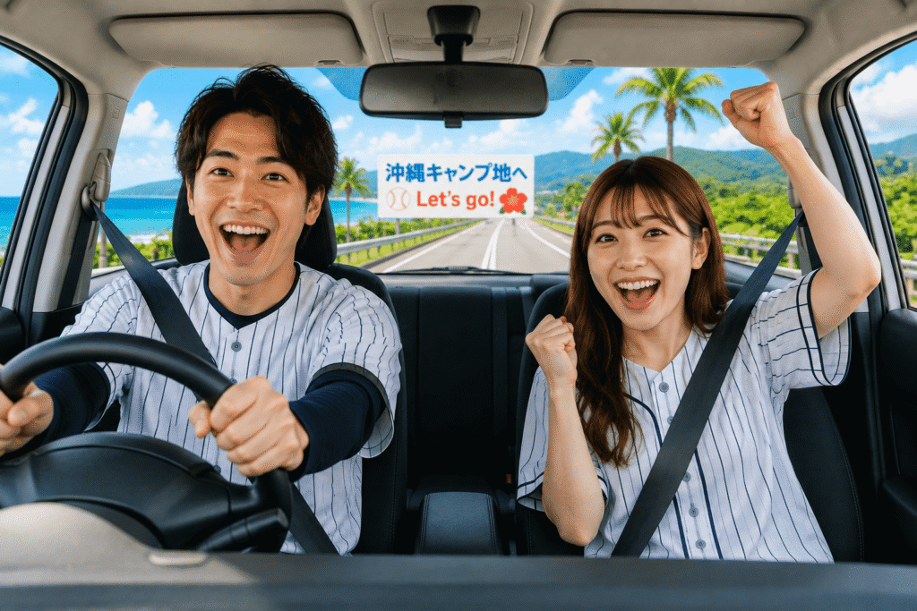 レンタカーを運転しているカップル